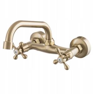 Retro c bateria kuchenna umywalkowa ścienna brushed gold
